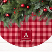 Roze en rode Gingham plaid Monogram Kerstboom Rok