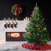 Roze en rode Gingham plaid Monogram Kerstboom Rok