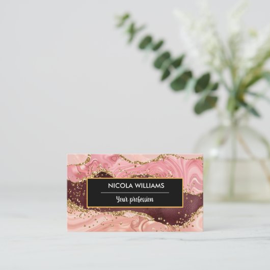 Roze en rode glitter marmer Agate Visitekaartje (Staand voorkant)