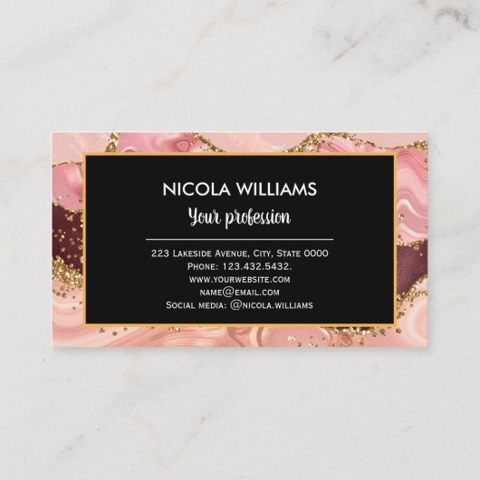 Roze en rode glitter marmer Agate Visitekaartje (Achterkant)