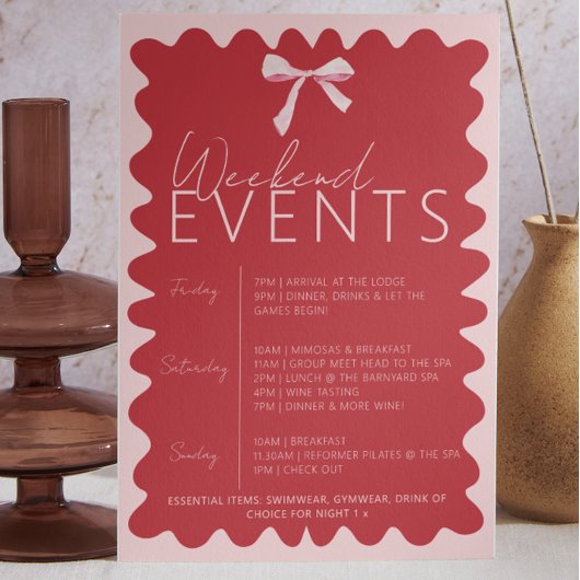 Roze en Rode Golf Bachelorette Weekend Kaart