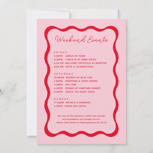 Roze en Rode Golf Bachelorette Weekend Kaart (Achterkant)