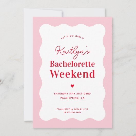 Roze en Rode Golfachtig Bachelorette Weekend Itine Kaart (Voorkant)