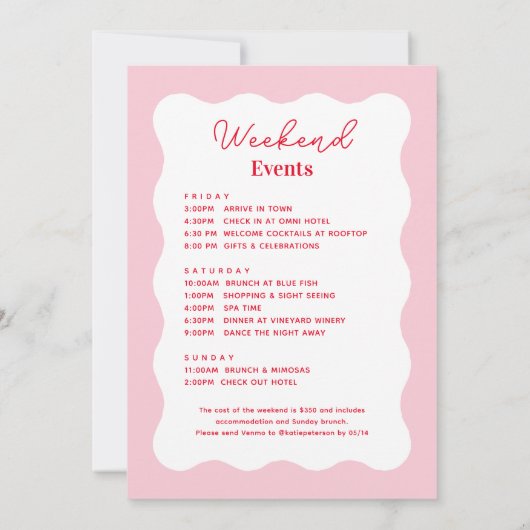 Roze en Rode Golfachtig Bachelorette Weekend Itine Kaart (Achterkant)