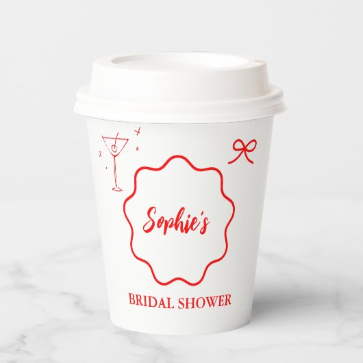 Roze en Rode Golfachtige Retro Rand Bruiloftsfeest Papieren Bekers (Voorkant)