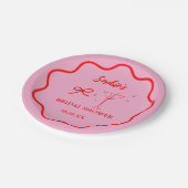 Roze en Rode Golfachtige Retro Rand Bruiloftsfeest Papieren Bordje (Gekanteld)