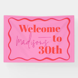 Roze en rode golvende rand 30e verjaardag spandoek