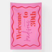 Roze en rode golvende rand 30e verjaardag spandoek (Verticaal)