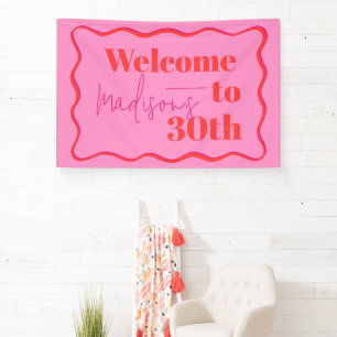 Roze en rode golvende rand 30e verjaardag spandoek