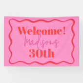 Roze en rode golvende rand 30e verjaardag spandoek (Horizontaal)