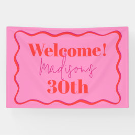 Roze en rode golvende rand 30e verjaardag spandoek