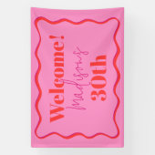 Roze en rode golvende rand 30e verjaardag spandoek (Verticaal)