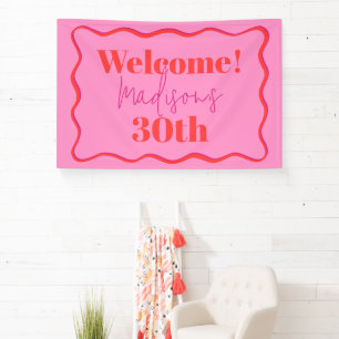 Roze en rode golvende rand 30e verjaardag spandoek