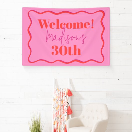 Roze en rode golvende rand 30e verjaardag spandoek (Insitu)