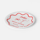 Roze en Rode Golvende Retro Rand Bruiloft Feest Papieren Bordje (Gekanteld)