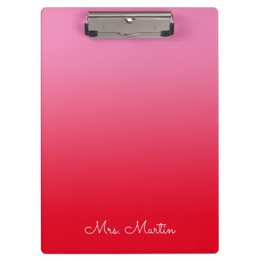Roze en Rode Gradiënt Persoonlijke Leraar Klembord (Voorkant)