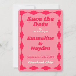 Roze en Rode Groovy Wavy Border Bruiloft Save The Date