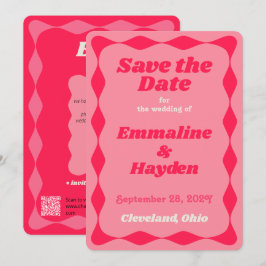 Roze en Rode Groovy Wavy Border Bruiloft Save The Date