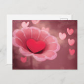 Roze en Rode Handgemaakte Papieren Hartbloem Briefkaart (Voorkant / Achterkant)