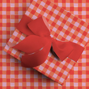 Roze en rode handgetekende buffelcheque Plaid Cadeaupapier