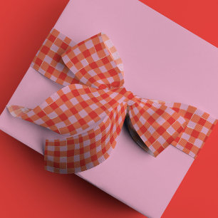 Roze en rode handgetekende buffelcheque Plaid Grosgrain Lint