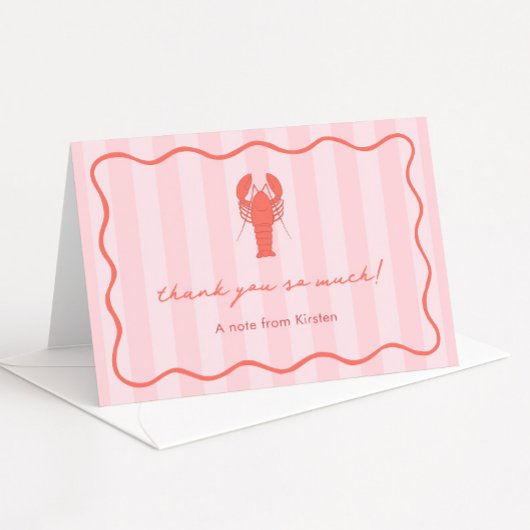 Roze en rode handgetekende kreeft Vrijgezellenfees Bedankkaart