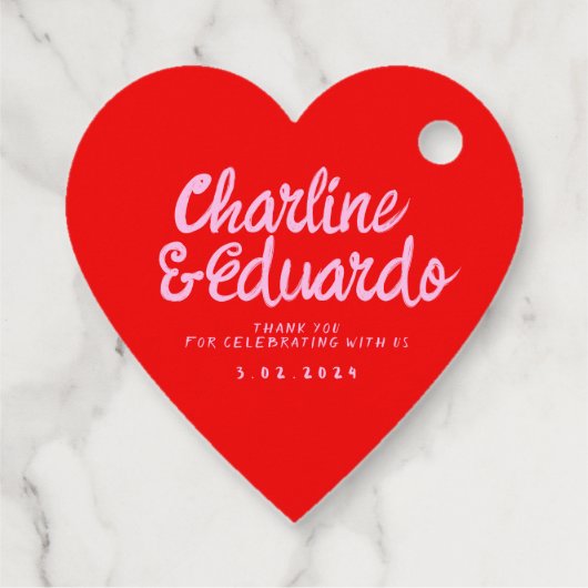 Roze en rode handschrift Retro Weddenschap Bedankt Bedankjes Labels (Achterkant)