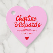 Roze en rode handschrift Retro Weddenschap Bedankt Bedankjes Labels (Voorkant)