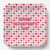 Roze en rode Happy Valentijn's Day Hartpatroon Papieren Bordje (Voorkant)