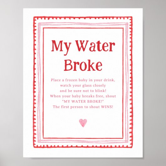 Roze en Rode Hart Baby shower Mijn Water Broke Gam Poster (Voorkant)