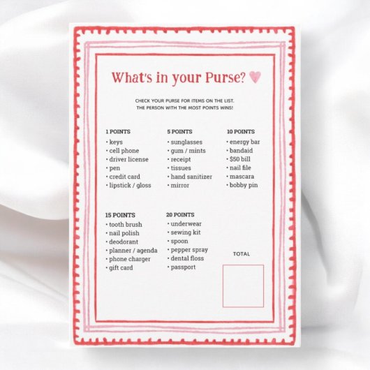 Roze en Rode Hart Baby shower Purse Game Kaarten