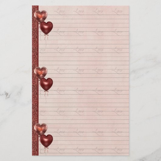 Roze en Rode Hart Ballonnen Liefde Note Sheets Briefpapier (Voorkant)