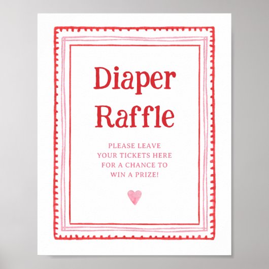 Roze en Rode Hart Luier Raffle Teken Poster (Voorkant)