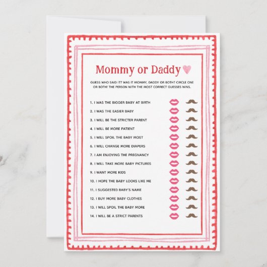 Roze en Rode Hart Mamma of Papa Spel Kaart (Voorkant)