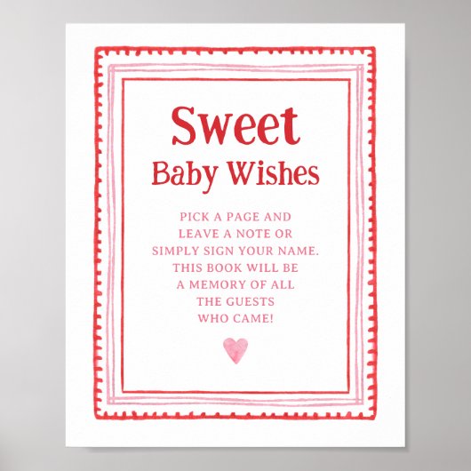 Roze en Rode Hart Zoete Baby Wensen Bord Poster (Voorkant)