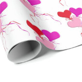 Roze en Rode Hartballonnen op Wit Cadeaupapier (Rol Hoek)