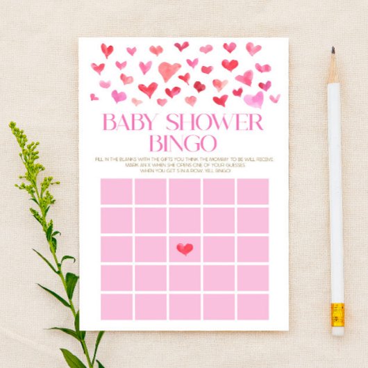 Roze en rode harten Bingo Baby shower Game Briefpapier