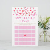 Roze en rode harten Bingo Baby shower Game Briefpapier (Staand voorkant)