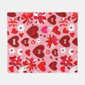 Roze en rode harten en bloemen motief en initialen fleece deken (Voorkant (Horizontaal))