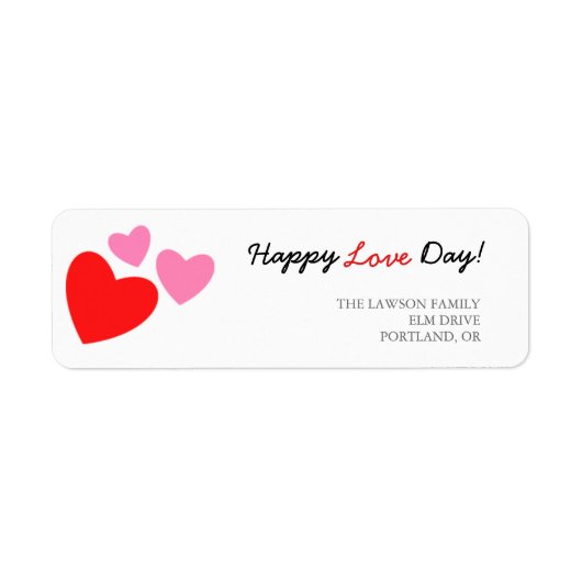 Roze en rode harten Happy Love Day Etiket (Voorkant)