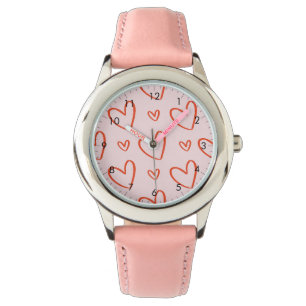 Roze en rode harten horloge