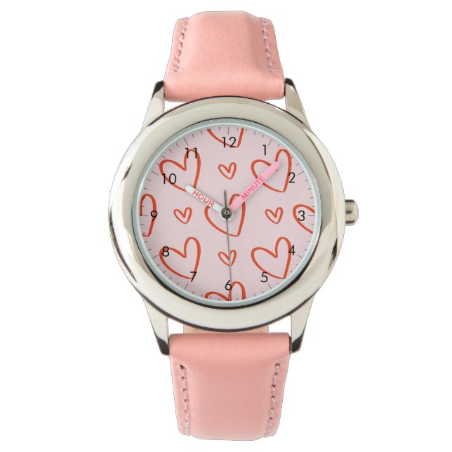 Roze en rode harten horloge (Voorkant)
