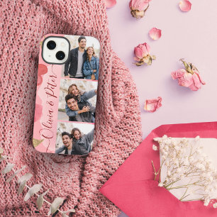 Roze en rode harten koppel namen 3 foto's Liefde iPhone 13 Hoesje