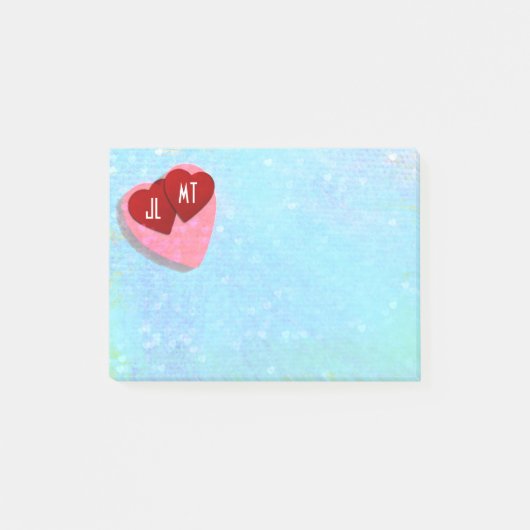Roze en rode harten met gepersonaliseerde initiale post-it® notes (Voorkant)