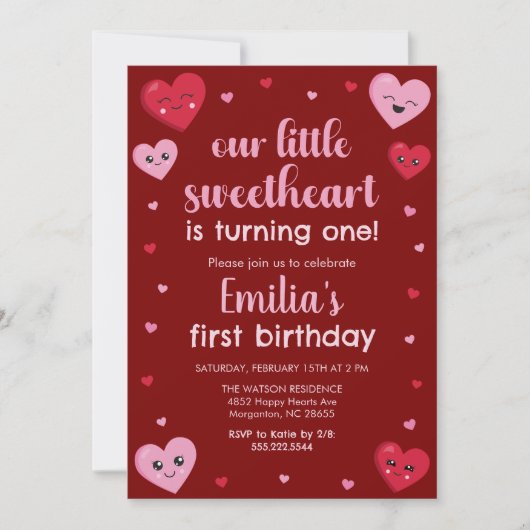 Roze en Rode Harten Onze Kleine Liefje Verjaardag Kaart (Voorkant)