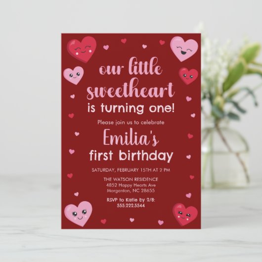 Roze en Rode Harten Onze Kleine Liefje Verjaardag Kaart (Staand voorkant)