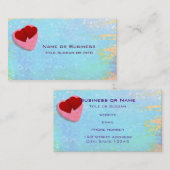 Roze en rode harten op een blauwe gestructureerde  visitekaartje (Voorkant / Achterkant)