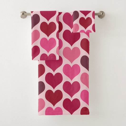 Roze en Rode Harten Patroon Bad Handdoek (Insitu)