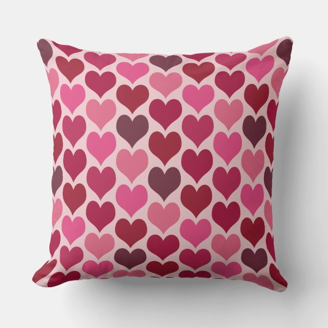 Roze en Rode Harten Patroon Kussen (Voorkant)