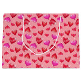 Roze en rode harten Patroon, Valentijn Gift Bag Groot Cadeauzakje (Voorkant)